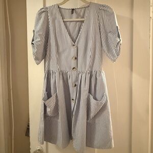 Zara Blue and White Striped Shirt